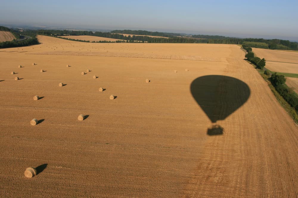 shadow of a hot air balloon on a field